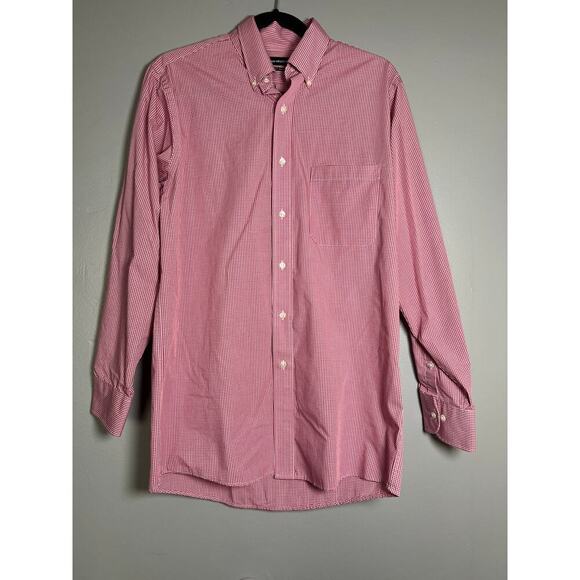 ✨Van Heusen Mens Button Down Shirt Red Gingham Check Wrinkle Free Small 14.5-15 - Picture 1 of 7